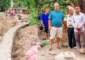 निजगढ-११ का वडा अध्यक्षको टोलि निर्माण योजनाको अनुगमनमा