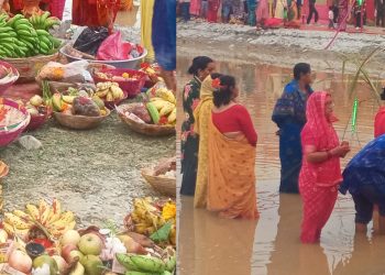 निजगढ बकैयाघाटमा उदाउँदो सूर्यलाई अर्घ्य दिँई छठ सम्पन्न